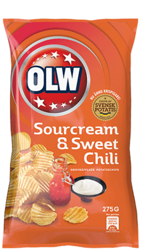 Köp OLW Sourcream & Sweet Chili Chips 275g hos Coopers Candy