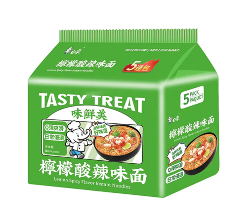 Baixiang Tasty Treat Instant Noodles Lemon Spicy 5-Pack 440g(BF:2024-11-09) Coopers Candy