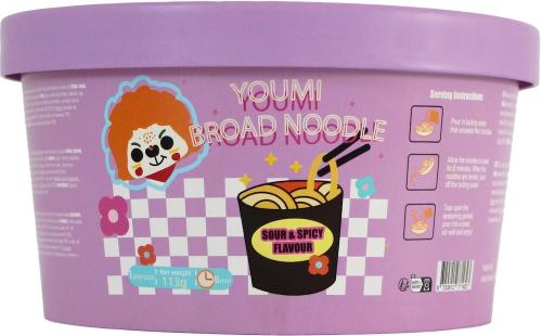 Youmi Instant Broad Noodle Sour & Spicy Flavour 113g Coopers Candy