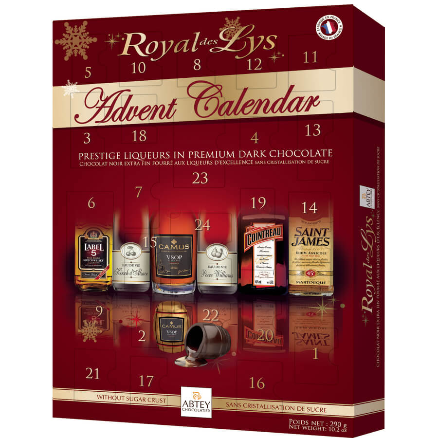 Royal Des Lys Adventskalender med Spritfylld Choklad 290g present