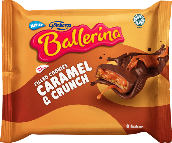 Läs mer om Ballerina Filled Cookies - Caramel & Crunch 128g
