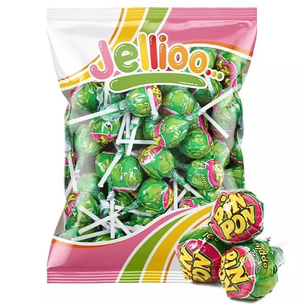 Läs mer om Pin Pon Lollipop Gum Sour Green Apple 53st