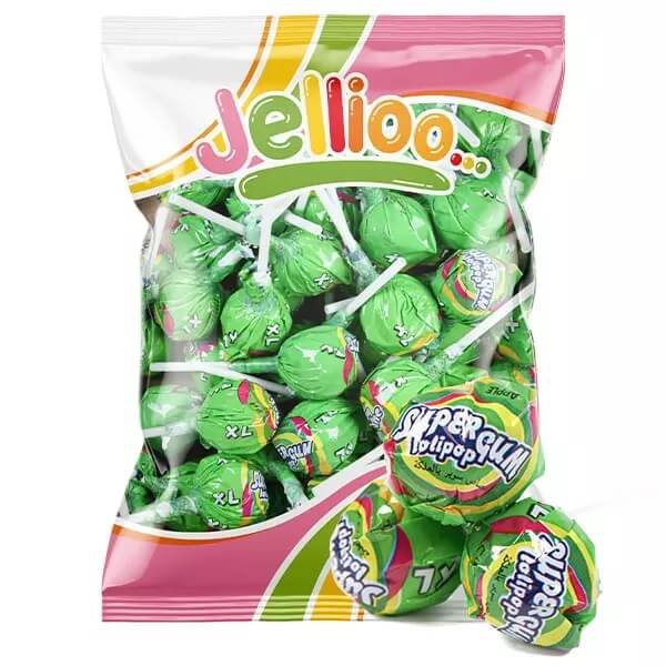 Läs mer om Super Gum Lollipop Gum Green Apple 53st